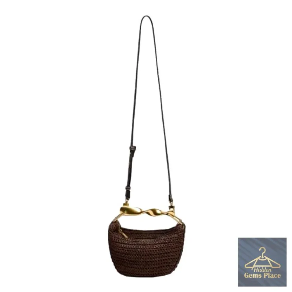 Mini Straw Crossbody Bag with 2 Straps Summer Satchel Purse Woven - Picture 3 of 7